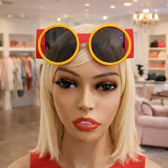 Sunglasses Women Red and‎ Yellow Large Round Shades - Picture 6 of 7